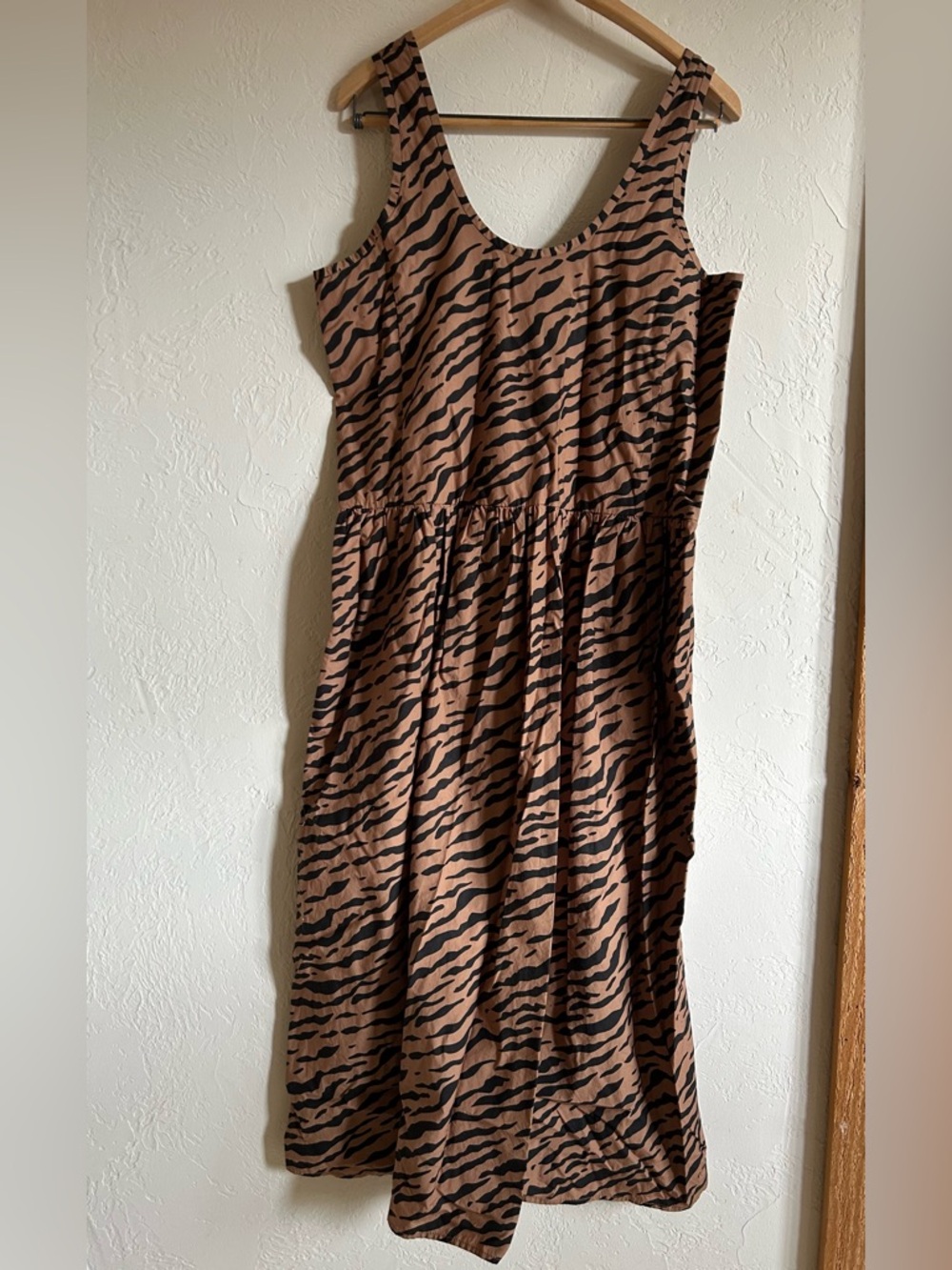 Everlane Poplin Cotton Brown & Black Animal Print Sleeveless Dress, size M